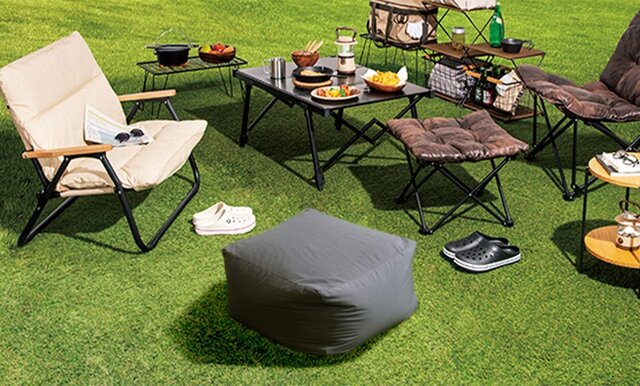 ニトリ】野外でもビーズクッションでリラックス！はっ水加工カバーなら