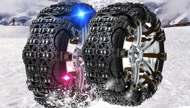 タイヤチェーン】非金属だから静音＆ジャッキアップ不要！クルマに積ん