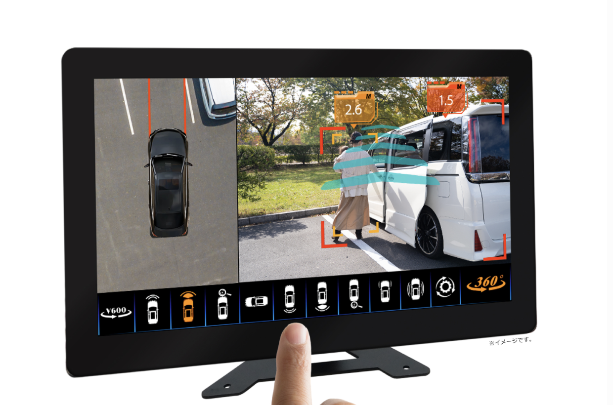 【Driving Support】AI checks all directions! A panoramic view monitor that measures the distance to people and vehicles