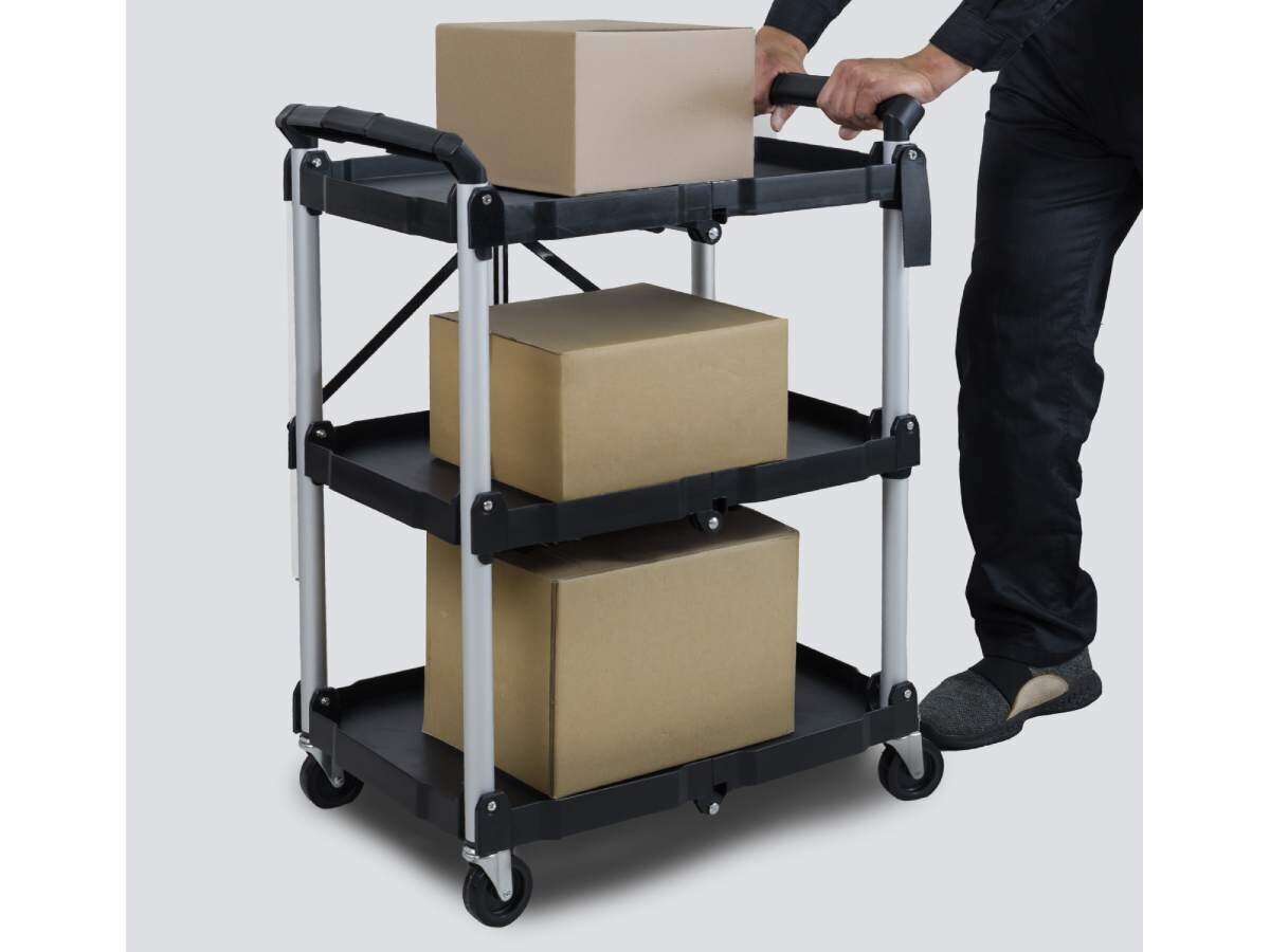 Flat in just one second! A 3-tier tool wagon that can be used from garage work to camping.