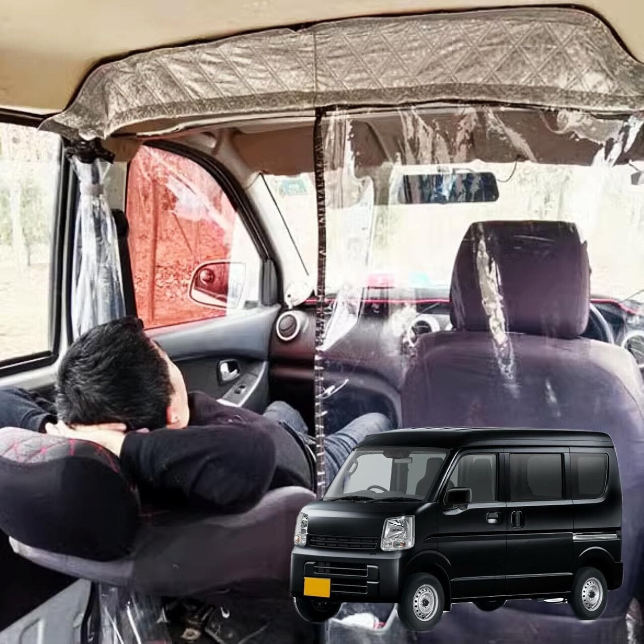 【In-Car Air Conditioner】Improves cooling efficiency! With a transparent curtain, the rear visibility remains clear