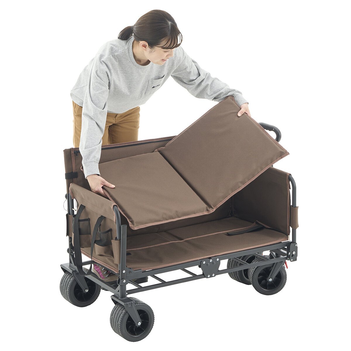 【Quick Sit】After transporting your luggage, it transforms into a bench! The dual-handle carry cart is too convenient