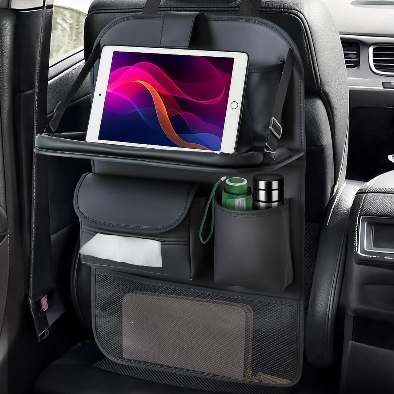 【Car Mounted】Opens up into a table! A multifunctional seat pocket that can even hold a tissue box.