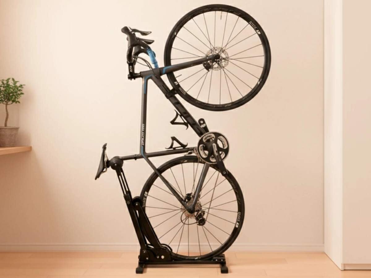 【Bicycle】Stable even when standing upright! A next-generation bike stand that won't fall over thanks to its "3-point support" design, beautifully displays your bike