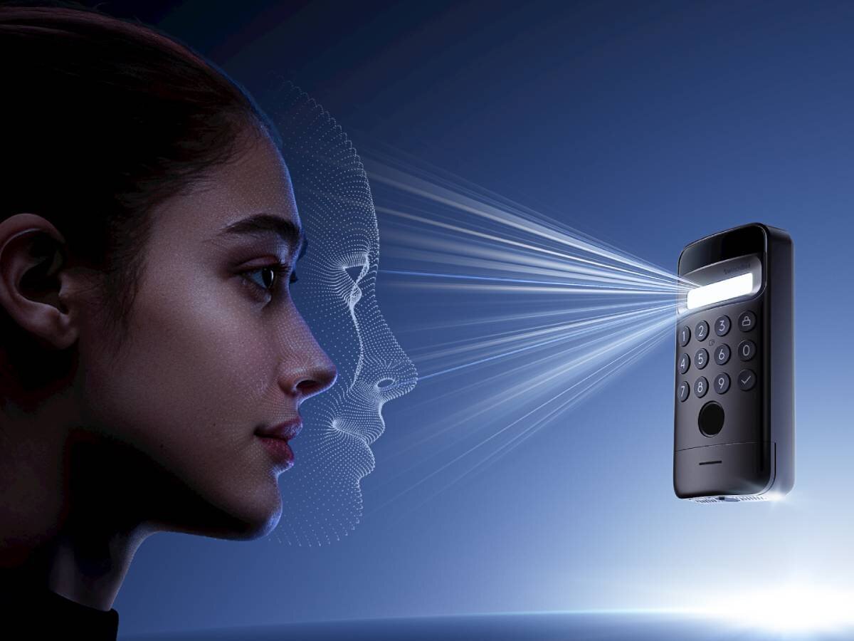 【Security During Absence】 Just stick it on and pass through with your face! A security lock equipped with newly added vein recognition.