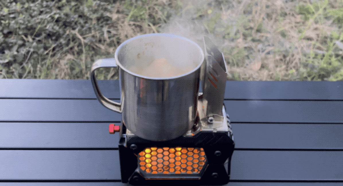 [With foldable "chimney"] Can use branches, charcoal, and solid fuel! A mini firewood stove that can adventure with you.