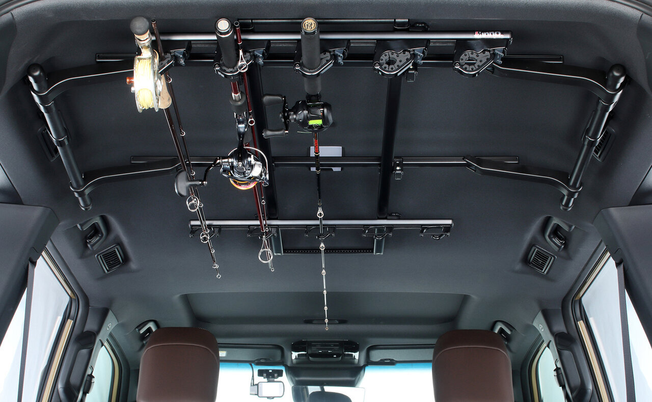 【For Vehicle】Fishing enthusiasts will be very satisfied! Pure black rod holder & box that blends perfectly with the genuine product