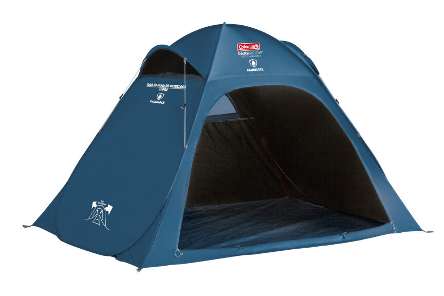 [Coleman] No worries about light rain! A darkroom shade that can be easily set up and taken along for light outings