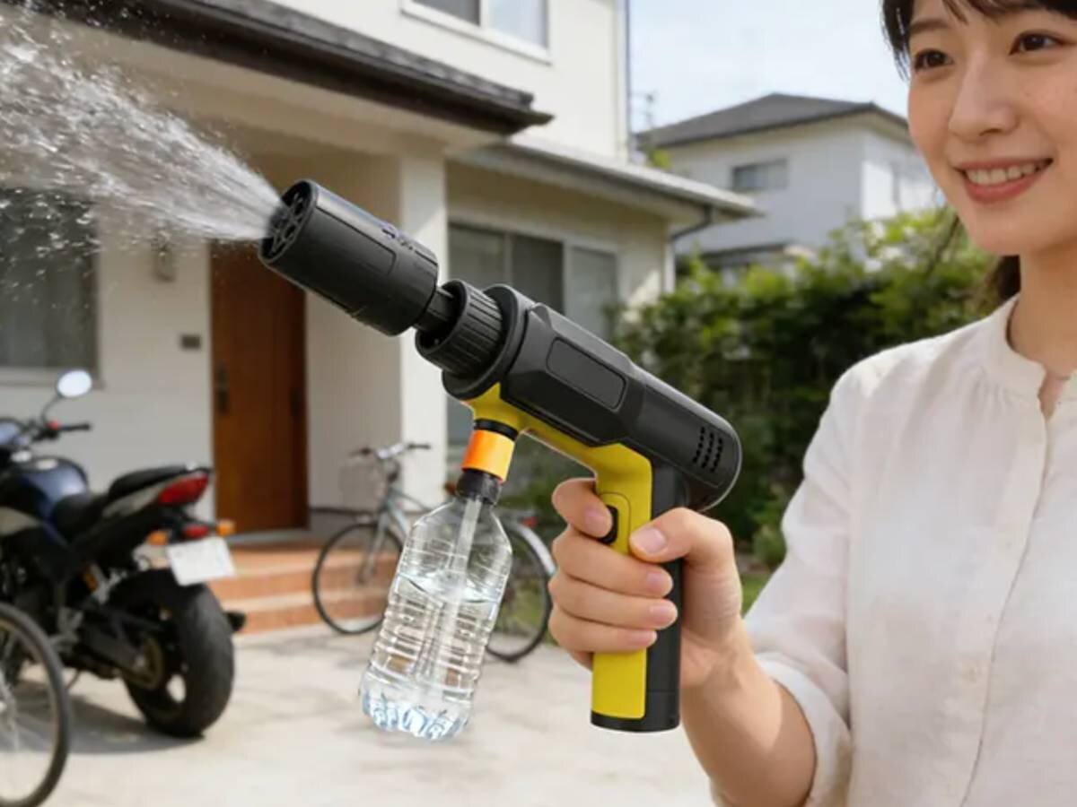 ガレージ＆車内に置きたい！ペットボトルから驚きの水圧＆泡洗浄もできる高圧洗浄機