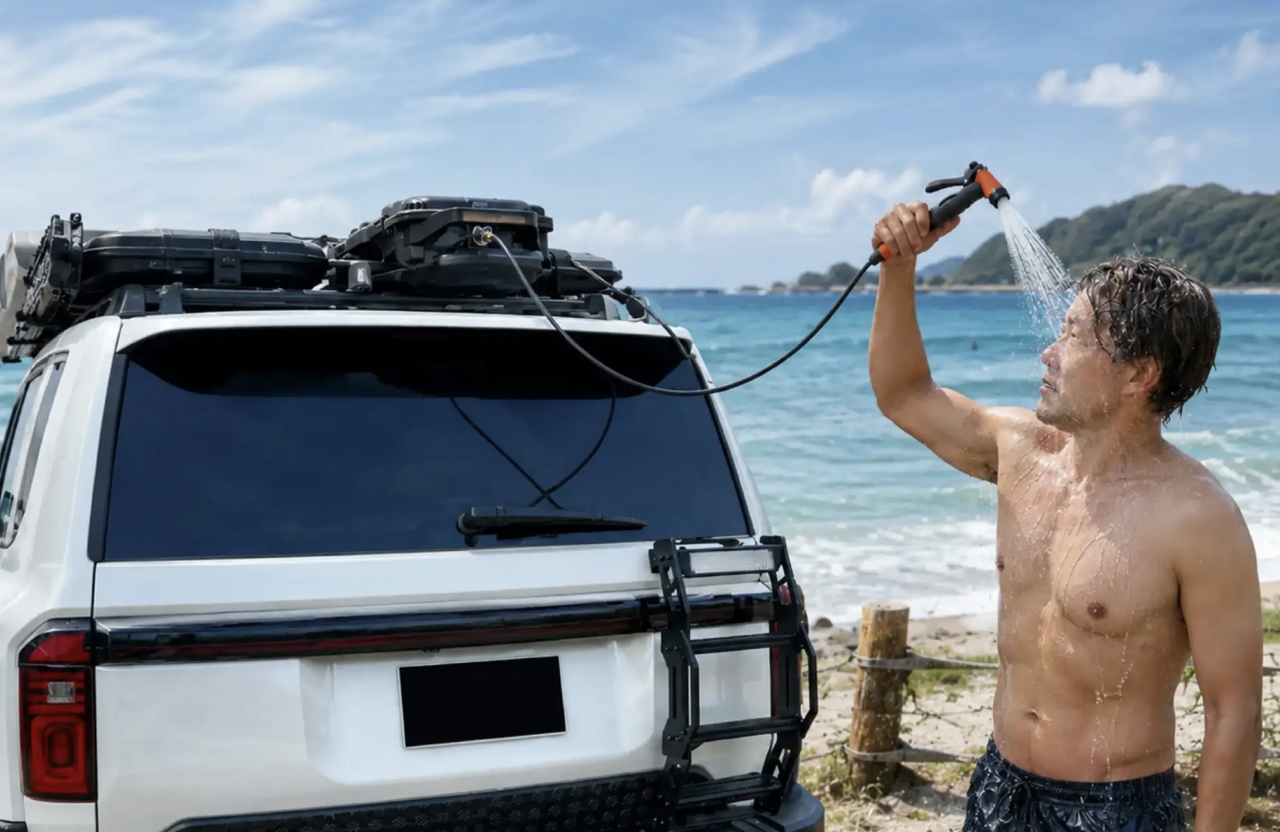 ルーフから水がザバーッ!? 収納にもなる「“車上”ウォータータンク」が便利すぎ