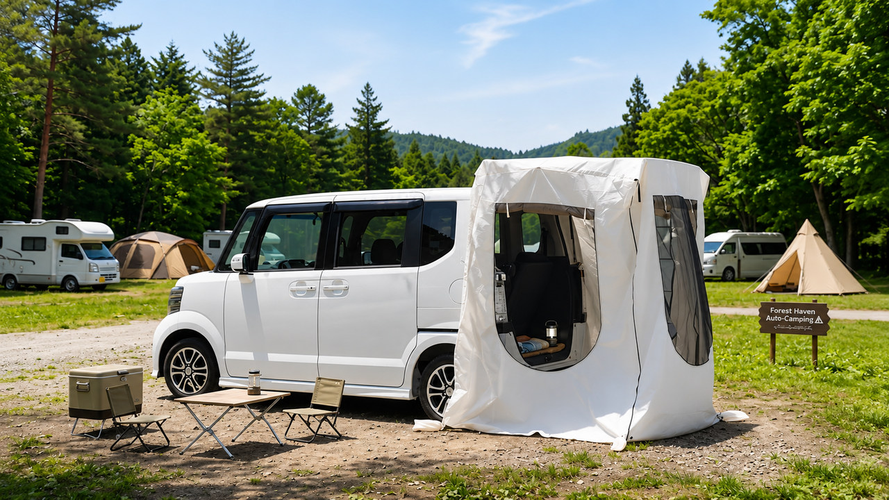 【車中泊】トランクドアに被せるだけ！フレームレステントでプライベート空間が生まれた