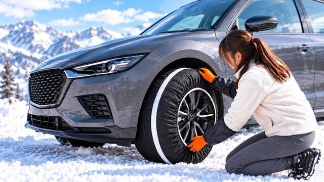 【Fabric Tire Chain】Just slip it on quickly, even in sudden snow! Prepare for winter drives with it in your car