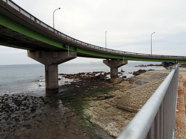 半ループ橋の向こうに東京湾フェリー