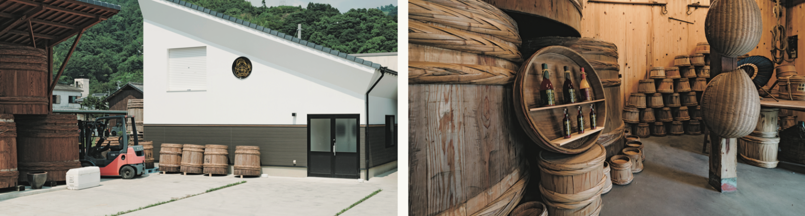 左/冷蔵庫と冷凍庫を備えた新工場。一角には昔使われていた樽を展示。右/災害から1年、ようやく本営業が再開し、週末ともなると遠くからも来客がある。