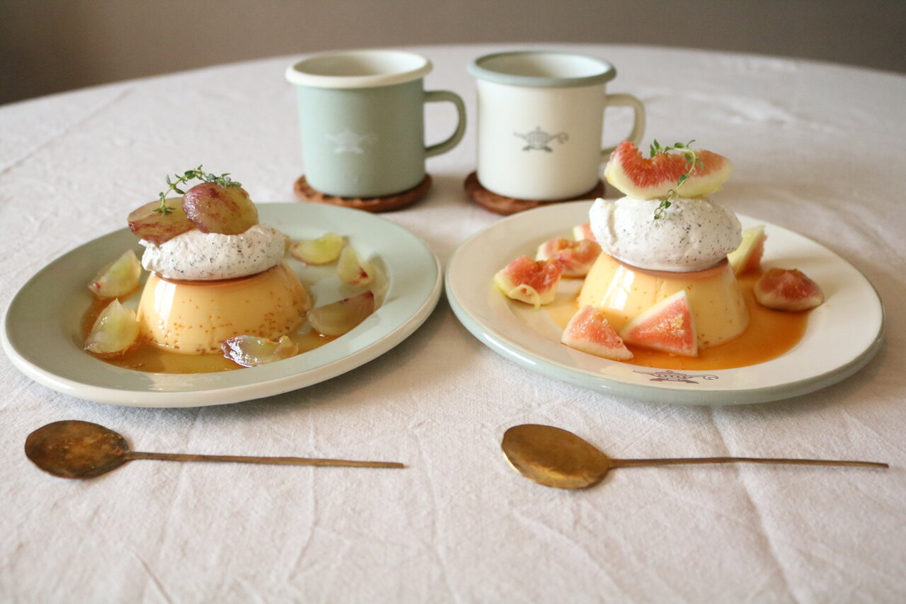 ちぎりパンと蒸しプリンとコーヒー