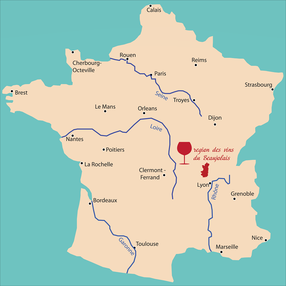 フランスのボジョレー地区を示す地図