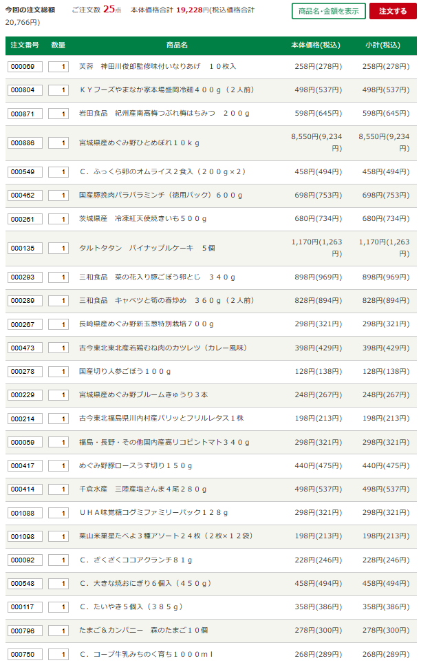 注文商品一覧