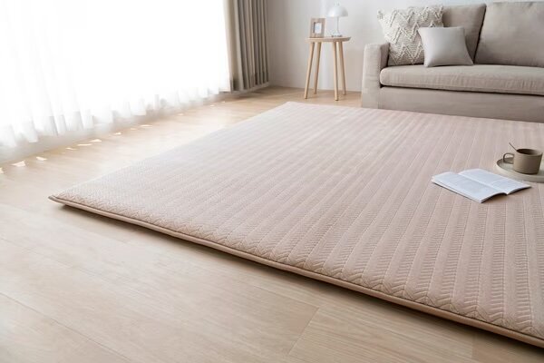 アイリスオーヤマの極厚ラグが敷かれたリビング