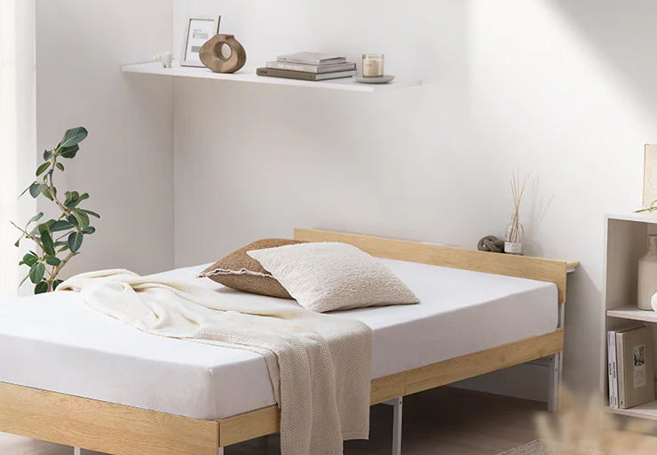  ウッドスチールベッド 宮付き／SBW02-S ブラック／ナチュラル