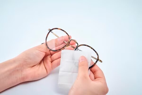 メガネクリーナーでメガネを拭く人