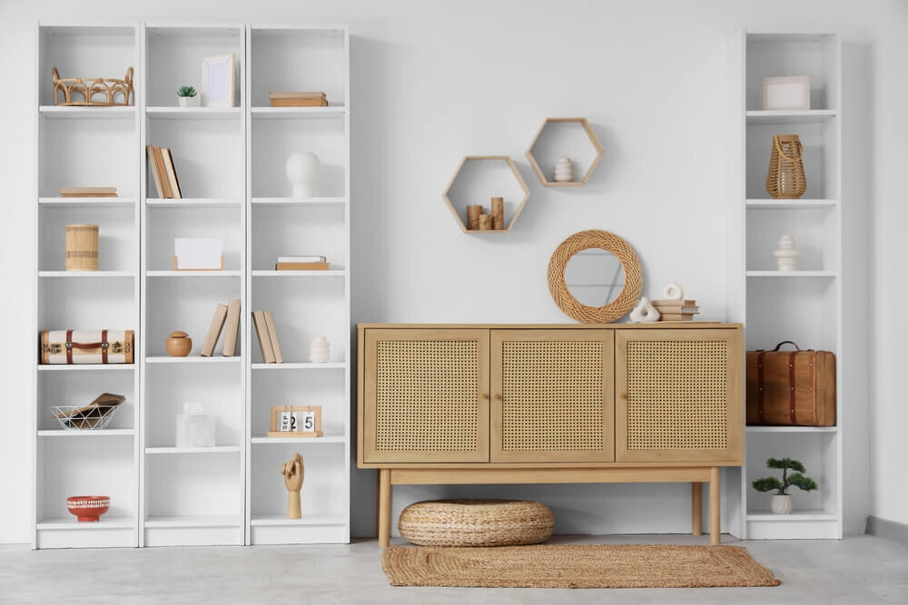 収納棚が置かれたワンルーム