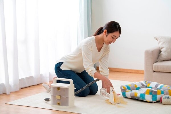 リンサークリーナーで汚れを除去する女性