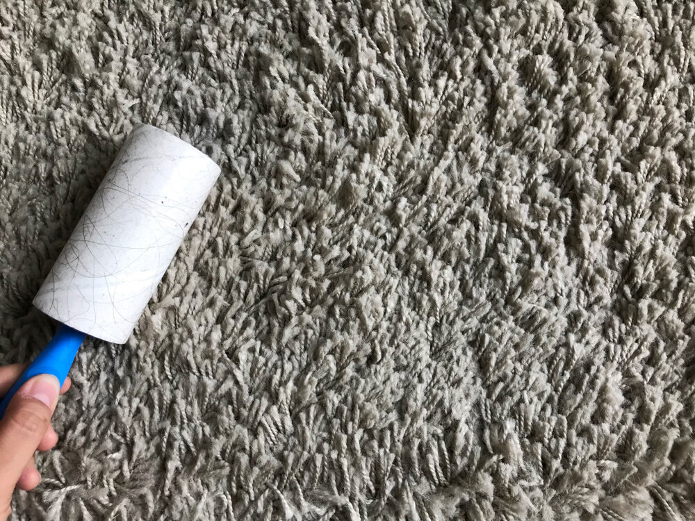 粘着ローラーを使いゴミをとる