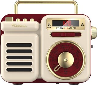 RELAX マルチ レトロラジオ スピーカー 1台7役 ポータブルラジオ Bluetooth MP3 音楽再生 LEDライト 懐中電灯 モバイルバッテリー 多機能ラジオ 充電 手回し ソーラー 発電 FM/AM/SW 受信可能 時計機能搭載 TELEC認証取得済 (1983) (2622676)
