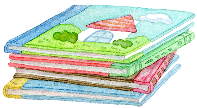 積み重ねられた絵本の水彩イラスト | 水彩の挿し絵屋さん (154826)