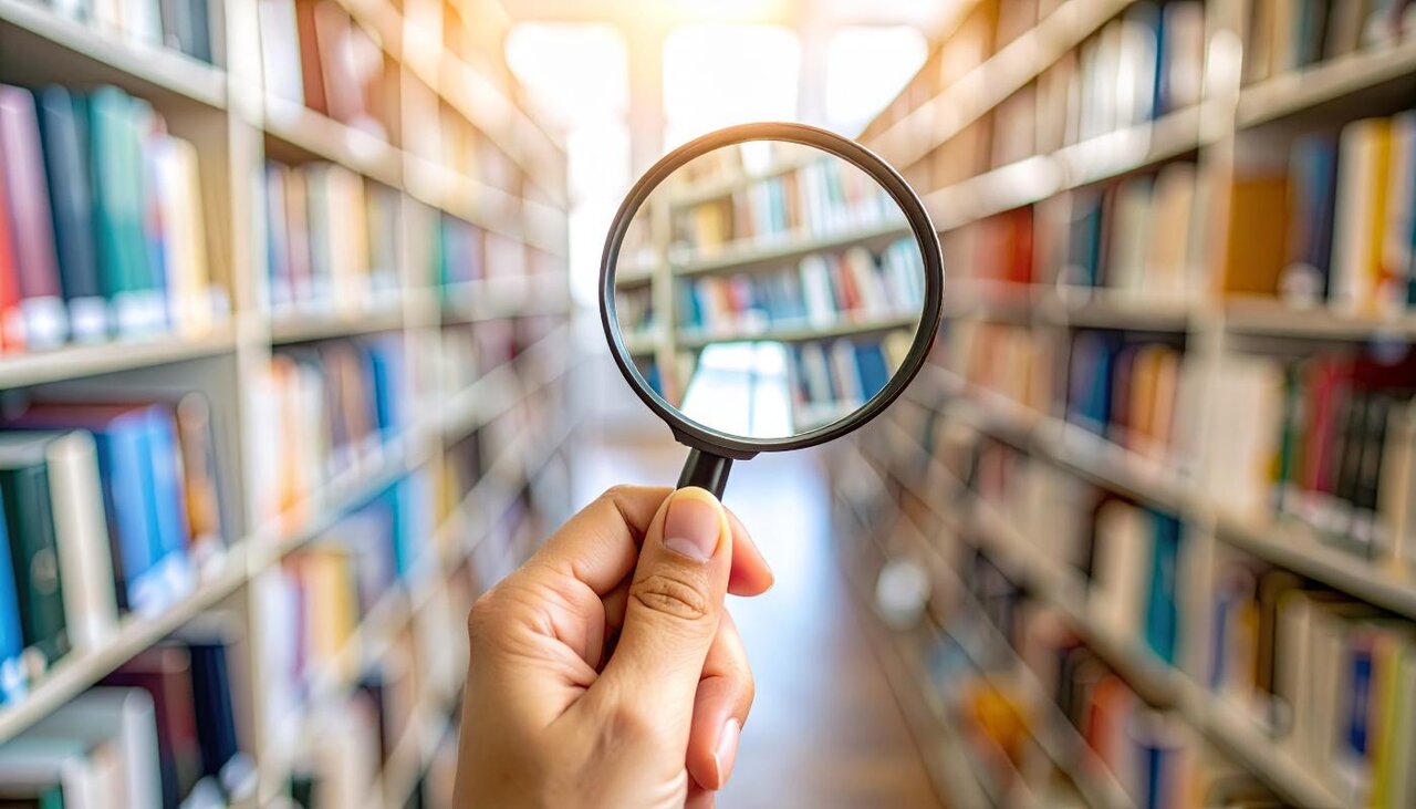 図書館で本を探している人