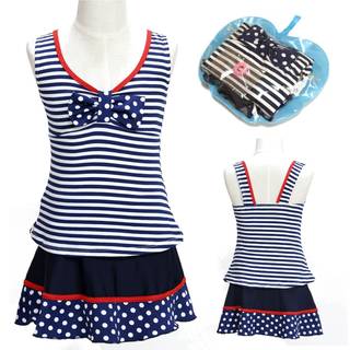 Amazon | リッチェ 子供水着 ドット ボーダー柄 セパレート 収納ポーチ ヘアゴムセット (43229)