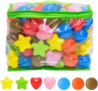Amazon | RiZKiZ カラーボール 丸/星/ハート カラフル 7色 100個入り (131685)