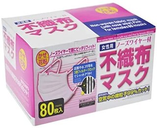 Amazon | WSK マスク 女性用 使いきりマスク 不織布マスク プリーツ ノーズワイヤー付 ピンク 小さめサイズ 80枚入 (133844)