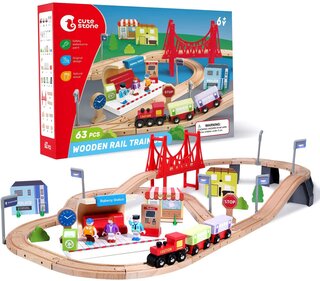 Amazon | Cute Stone 木製電車 おもちゃ 木製レールシリーズ 室内遊び 63点セット (134748)