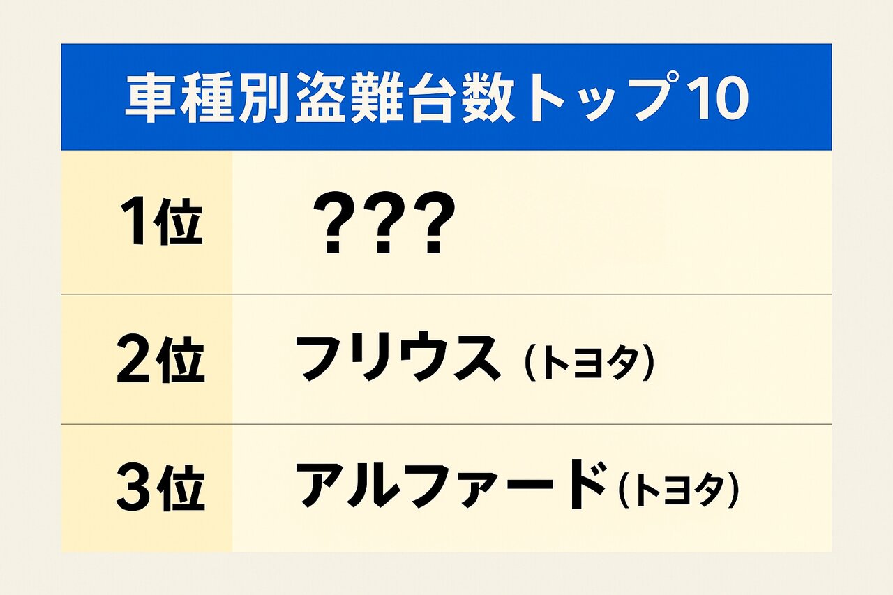 盗難の多い自動車ランキングTOP10発表…3位アルファード、2位プリウス、1位は…