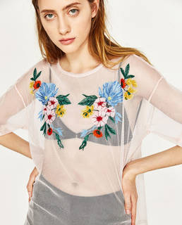 刺繍チュールTシャツ - すべてを見る-Tシャツ-レディース | ZARA 日本 (4894)