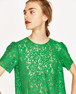 ギュピールレース切り替え入りトップス - すべてを見る-Tシャツ-レディース | ZARA 日本 (4895)