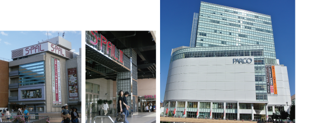 【左】駅ビルのエスパル、エスパル2(青葉区)、【右】若年層の支持が高いパルコ(青葉区)現在、新館が建設されている。
