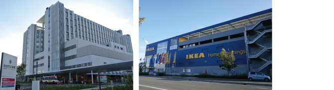 【左】2014年7月にオープンした「IKEA仙台」、【右】2014年11月に移転開院「仙台市立病院」