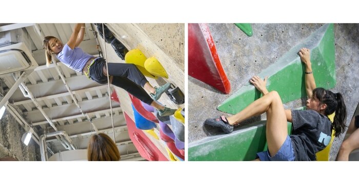 クライミング　様々なコース　楽しむ女性