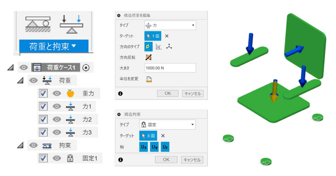 図3　椅子に荷重と拘束を設定している例