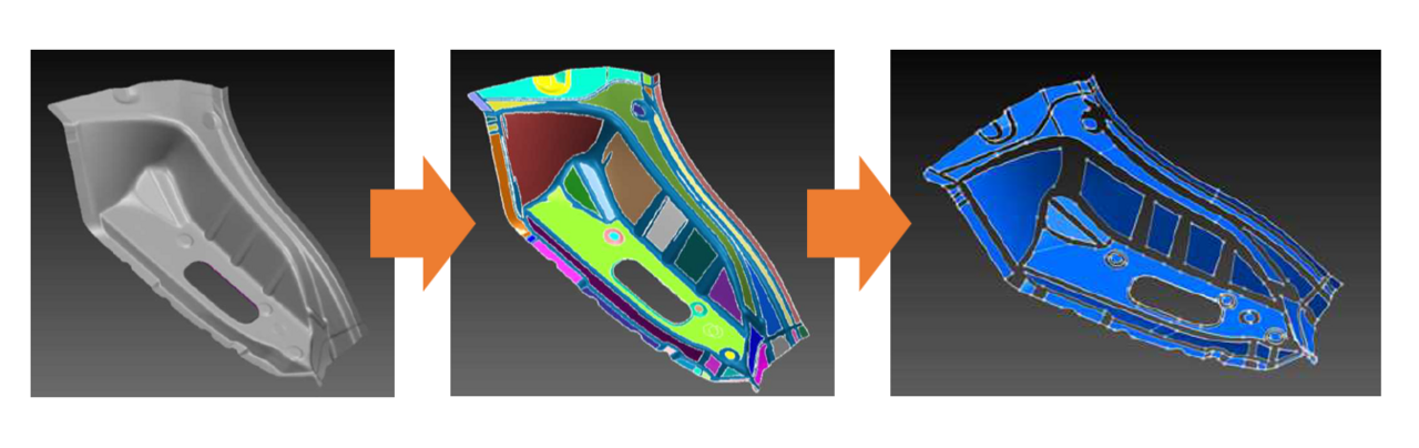 図3　リバースエンジニアリングにおける面構成の作成イメージ（使用ソフトウェア：アルモニコスの「spScan」）