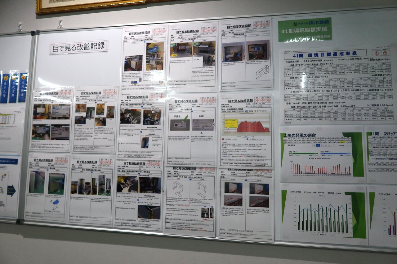 「目で見る改善記録」シート。廊下に掲示し、来訪者へのアピールにもつなげている