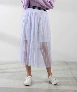 WEGO/メッシュプリーツラインリブロングスカート(F...