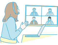オンラインでミーティングしている女性