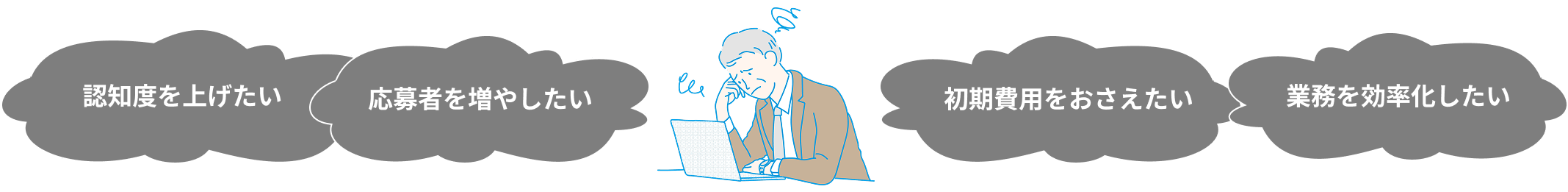 認知度を上げたい 応募者を増やしたい 初期費用を抑えたい 業務を孤立化したいと悩む男性
