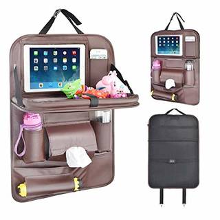 Amazon | YOOSUN 車用バックシート収納ポケットバックシート多機能レザー折りたたみテーブル子供用車内テーブルパソコンテーブル水筒、小物入れ収納ポケット … (1個, ブラウン) (130936)