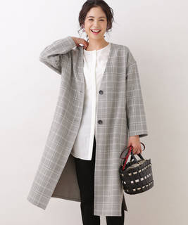 リバーシブルチェックノーカラーコート| ナノ・ユニバース(nano・universe) - MAGASEEK (140273)