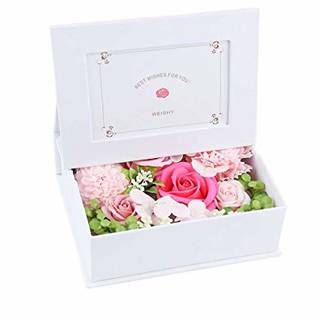Amazon|ソープフラワー 写真立て フラワー フォトフレーム ボックス 写真入り 誕生日 プレゼント 母の日 敬老の日 ギフト 枯れない花 フラワーアレンジメント (ピンク・白フレーム)|造花 オンライン通販 (140863)