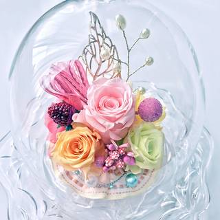 Amazon|NEW ダイアナ バラ3輪 プリザーブドフラワー ガラスドームダイヤ パステルMIX|プリザーブドフラワー オンライン通販 (141517)